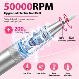 Electric Nail Cutter, 50000 RPM, Professional Rechargeable Portable Nail File Set - For Acrylic Gel Nails, Foot Care & Polishing, Wireless Nail Grinder for Home & Salon (Hot Pink)