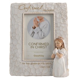 Grace4Joy - Marco de fotos de confirmación, regalos religiosos para adolescentes y niñas, marco de fotos pintado a mano, decoración de mesa para el hogar
