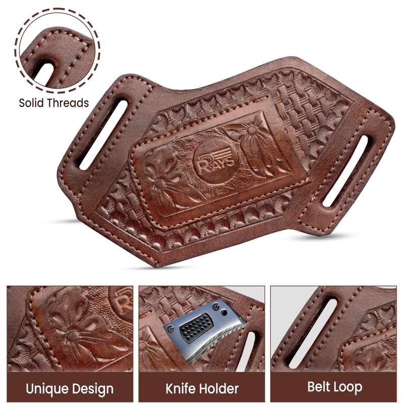 Leather Knife Sheath for Belt Pocket Folding Knife Holder Compact