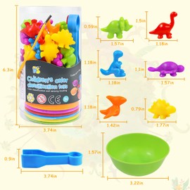 RAEQKS Counting Sorting Dinosaur Toys Montessori Sensory Matching Toy with Bowls Preschool Learning Activities Educational Stacking STEM Game Animals Gifts Sets for Kids Aged 3+ Years Old Boys Girls