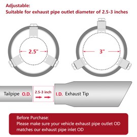 LCGP Adjustable 2.5"-3" Inlet Exhaust Tip 2.5"-3" x 4.5" x 7" Bolt-On Design Solid Mounting Black Powder Coated Finish Stainless Steel Exhaust Tip