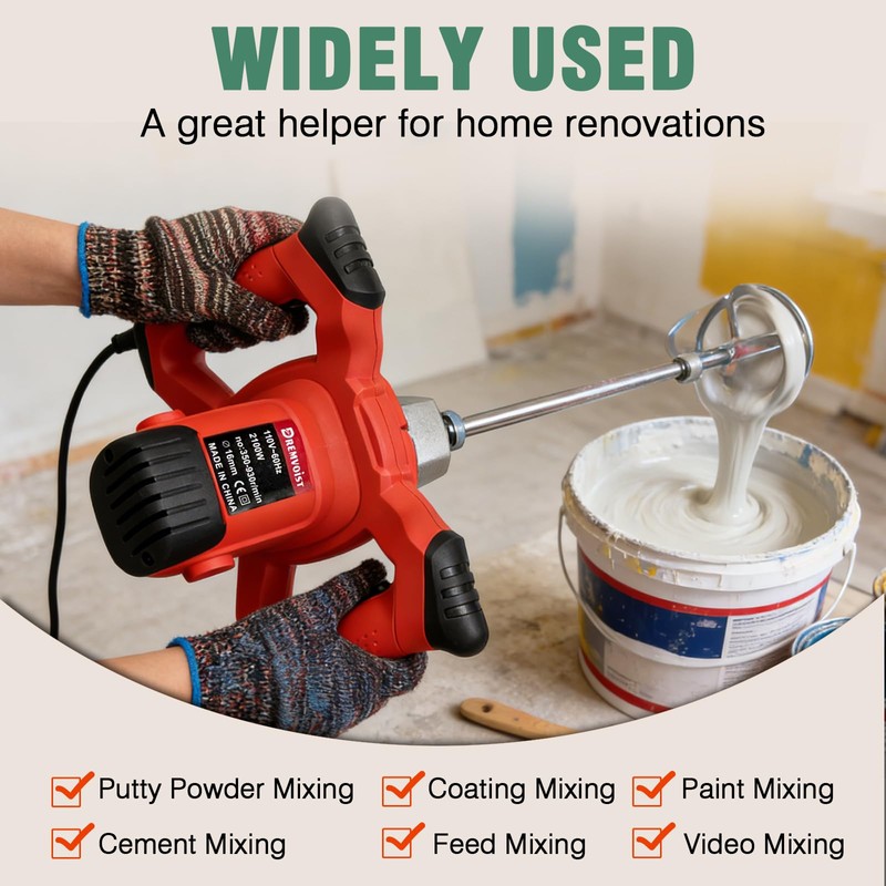 Cement Mixer, 110V Handheld Electric Concrete Mixer with 6 Adjustable
