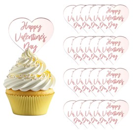 URROMA Happy Valentine's Day Cupcake Toppers, Rose Gold 20pcs Sweet Love Theme Valentine's Day Cupcake for Baby Shower DIY Birthday Party Wedding Valentine's Day