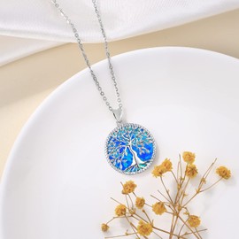 Odinstone Tree of Life Necklace for Women Sterling Silver Family Tree Necklace with Blue Opal Dainty Pendant Hypoallergenic Jewelry Birthday Gifts for Mom/Wife/Grandma