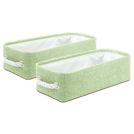 Small Fabric Toilet Paper Storage Basket Set of 2, Toilet Tank Topper Paper Baskets, Toilet Paper Holder with Cube Storage, Narrow Collapsible Cloth Basket For Organizer, Home Bathroom Decor (Green)