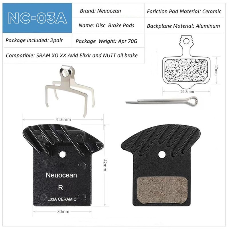 2 Pairs Hydraulic Disc Brake Pads with Cooling Rib, Ceramic