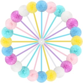 Epakh 36 Pcs Pompom Ballpoint Pen Fluffy Ball Pen Cute Kawaii Pen Plush Fuzzy Pen Black Gel Ink Macaron Color Ballpoint Pompom Gift for Office Women Coworkers, 6 Colors