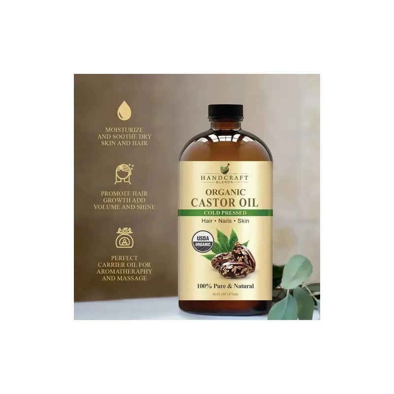 Aceite De Ricino Orgánico Handcraft Blends, 16 Onzas Líquida