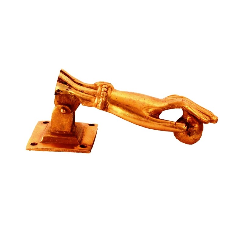 Purpledip Brass Door Knocker Handle: 'Hand Of God' (11137)