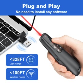 Presentation Clicker PowerPoint Wireless Presenter Remote: Type C Rechargeable Auto Air Mouse Clickers with Red Laser Pointer for Computer Project Mac Slideshow PPT Google Slide Advancer