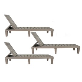 BTEXPERT Set of 3,Foldable Outdoor Chaise Lounge Pool Chair Folding Sun Bed Patio Couch Reclining Lounger Adjustable Backrest Tanning Waterproof Lightweight Seating Capacity 330lb Tuape Light Brown