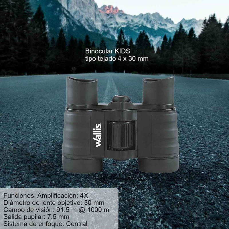 Wallis BI270305 Binocular Kids Tipo Tejado, Negro, 4 x 30