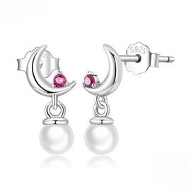 PAHALA 925 Sterling Silver Shell Bead Drop CZ Earrings