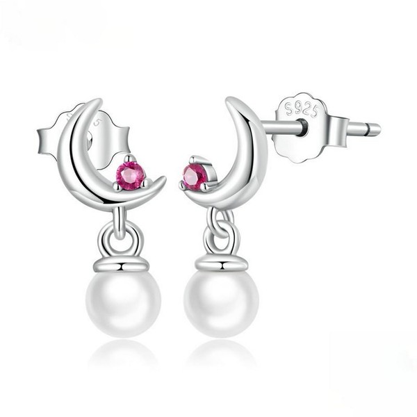 PAHALA 925 Sterling Silver Shell Bead Drop CZ Earrings