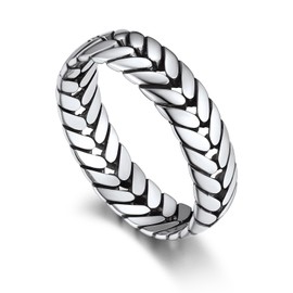 Bandmax Sterling Silver Wheat Chain Ring for Women Men Minilist Plain Band Ring Cocktail Ring Pinky Ring Silver Wedding Band Promise Ring Size 10 Gift for Girlfriend Boyfriend