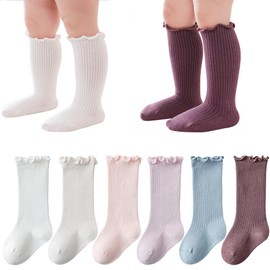 Adeimoo Baby Girls Cotton Socks Newborn Keep Warm Solid Color Sock Knee-High Stockings for Infant Toddler 0-6 Months