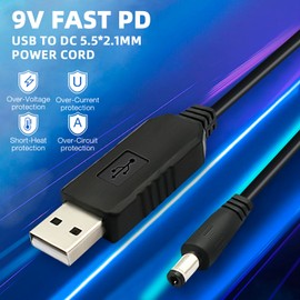 DaFuRui USB Power Supply Adapter Cable，5PCS 5V to 9V USB 2.0 A Male to DC 5.5x2.1mm Voltage Step Up Converter Cable with DC Jack 5.5 x 2.1mm -0.95m