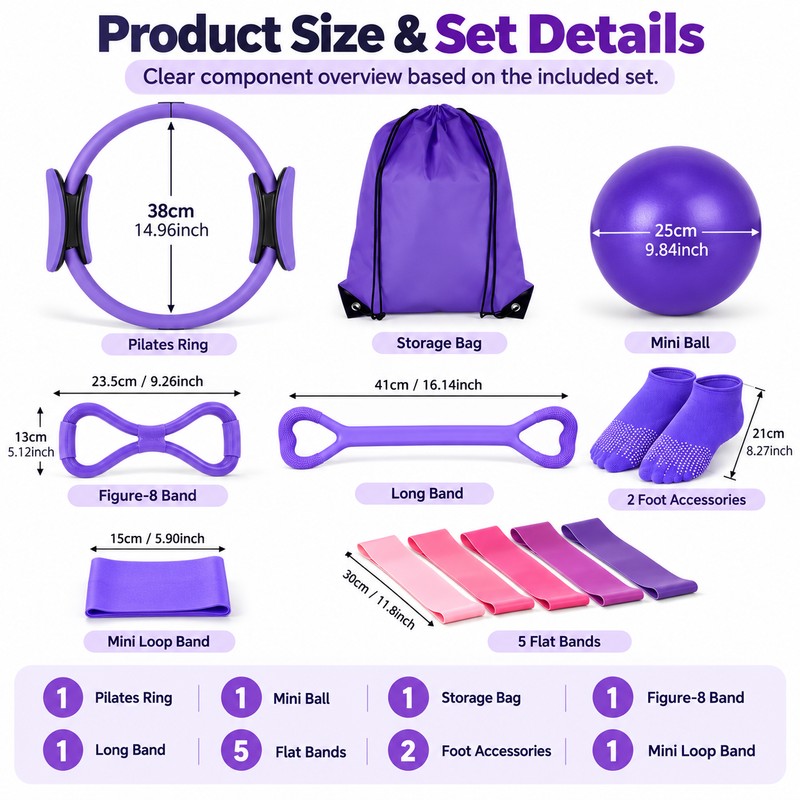 13-Piece Pilates Exercise Kit for Home Workouts – Portable Ball