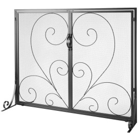 Sturdy Iron Mesh Fireplace Screen 1 Panel Door 39\"L X 31.6\"H Spark Guard Cover Simple Installation Fireplaces Sets AccessoriesColor: Black Color, Pattern: Vintage