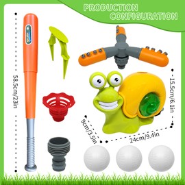 𝟮 𝐢𝐧 𝟭 Water Sprinkler Baseball Toy for Kids-𝐎𝐮𝐭𝐝𝐨𝐨𝐫 360° Roating Snail Summer Water Game with 2 Sprinkler Heads,Backyard Baseball Sprinkler Toys Set for Kids Ages 4-8,8-12