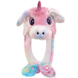 Laahoem Movable Ear Unicorn Hat Ladies Cute Funny Plush Hat Cap Animal Cosplay Birthday Party Gift Colorful