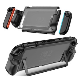Switch 2 ケース スタンド付き 2025年モデル対応 耐衝撃 保護カバー ハードシェル グリップ付き ブラック