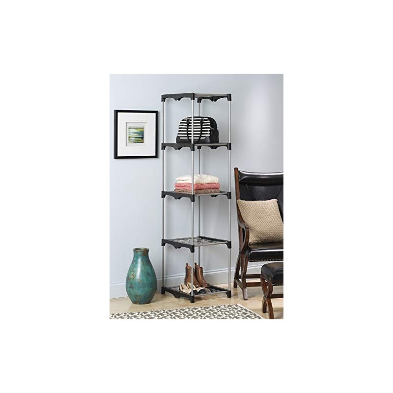 Whitmor 5 Tier Shelf Tower - Closet Storage Organizer,Silver