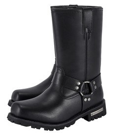 Dream Apparel Women's 8in Harness Motorcycle Boots for Riding, Square Toe Biker Boots, Waterproof Black PU Leather Mid Calf Footwear, Size 6.5