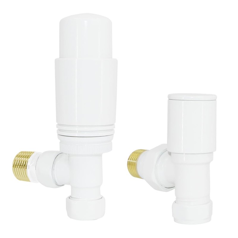 NRG Designer Radiator Valve Angled Thermostatic Valves White for Towel