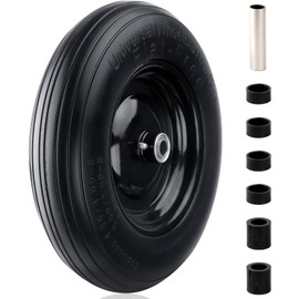 RRQ 4.80/4.00-8 Tire Flat Free, 14.5" Solid Wheelbarrow Tire with 3" Centered Hub and 3/4" Bearings(Comes with 5/8" ID Iron Tube Adapter), Universal Fit 4.80-8, 4.00-6, 3.50/2.50-8 Wheelbarrow Wheels
