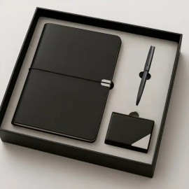 Kit Ejecutivo Caravian Libreta Bolígrafo Tarjetero Y Estuche Color Negro                                                                              