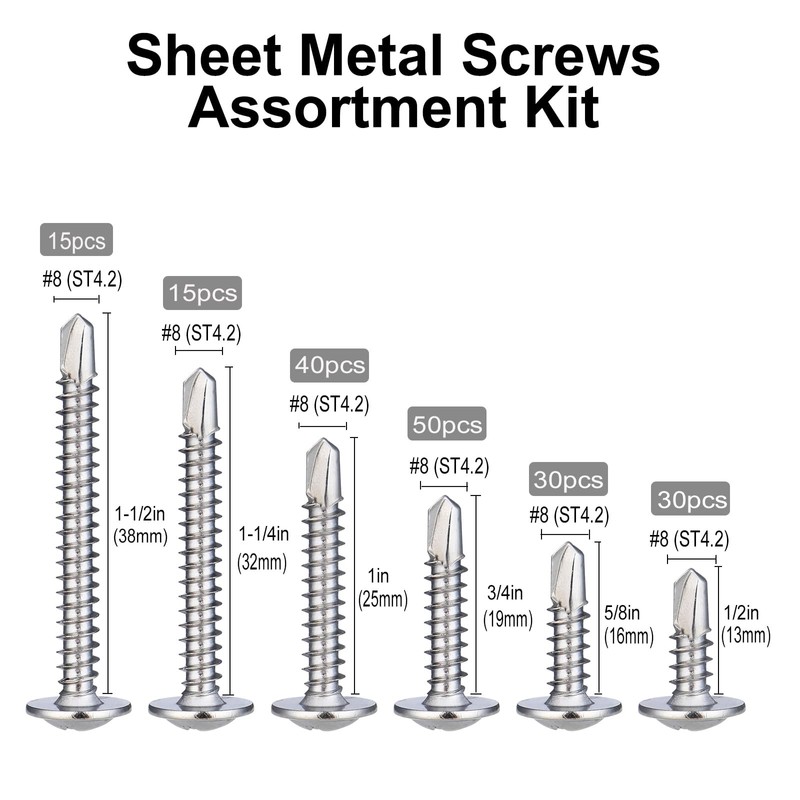 VGBUY 180Pcs #8 Self Tapping Screws Assortment Kit, 410 Stainless