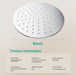 AULEEND All Metal Rain Shower Head - Heavy Duty Stainless Steel, Easy Install, High Water Flow, Ultra-Thin Modern Design for Bathroom (Chrome, 8)