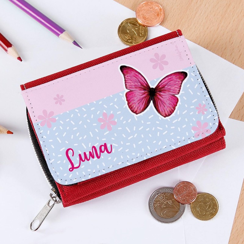 Striefchen® Children's Wallet with Butterfly and Name, red
