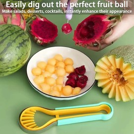 WIizyzfhy 2025 Upgraded 3-in-1 Stainless Steel Fruit Carving Tool Set, Watermelon Fork Slicer Ice Cream Watermelon Spoon Cutting Knife (blue+green)