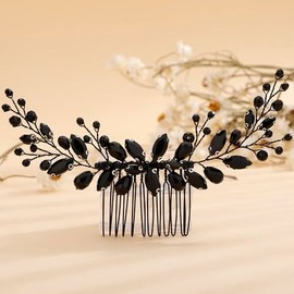 Rumtock Gothic Black Rhinestones Hair Comb Women Girls Handmade Hair Piece Wedding Bridal Side Headpiece Banquet (Black)