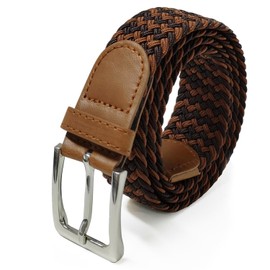 Glamexx24 Elastic Fabric Belt Stretch Belt: Unisex Braided Stretchy Belt for Men and Women, Width 3.5 cm, Length 90 cm to 120 cm, Brown, dark brown