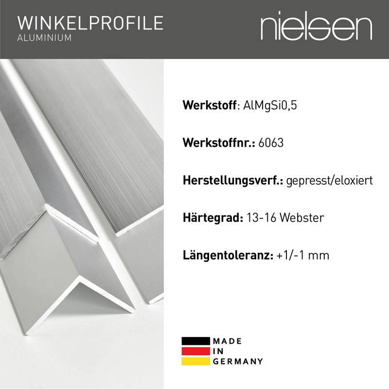 nielsen Aluminium Angle Profile Silver Matt Anodised 2000 x 15