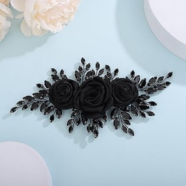 Diadema de flores para novia, diadema de flores negras, diadema floral de cristal negro para fiesta, graduación, festival, tocados, accesorios para el cabello para mujeres y niñas
