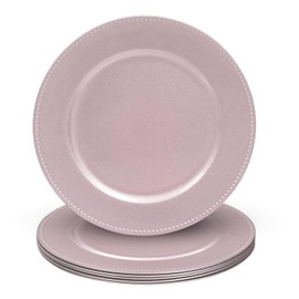 MAONAME Platos de Carga Rosados de 13", Platos de Carga de plástico con Cuentas, Platos de Carga Redondos para Platos de Cena, Platos de Carga para Bodas, decoración de Mesa, Juego de 6