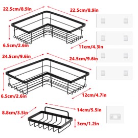 Antrader Corner Shower Caddy,Adhesive Shower Caddy Shower Organizer with Soap Holder Adhesive Shower Shelves Shower Rack Stainless Steel Shower Organizer,No Drilling,3Pcs (Black)