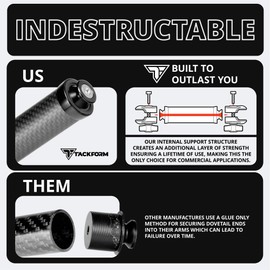 Tackform 10" Long 20mm Ball and Socket Arm DuraLock 20 Series Carbon Fiber Arm | Dual 20mm Sockets with Optional Anti-Theft Knobs | Black