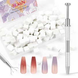 BQAN Nail Sponges for Ombre, Small Nail Art Tools with Gripper Pen for Aura Blending Art, Home Salon Tech and Beginner Design Tools 100pcs (Silver)