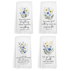 Yorhifa Floral Christian Kitchen Dish Towels Set of 4, Christian Gifts for Women, Religious Scripture Bible Verse Floral Decorative Hand Towels for Bathroom Kitchen Decor, 16x24 Inches