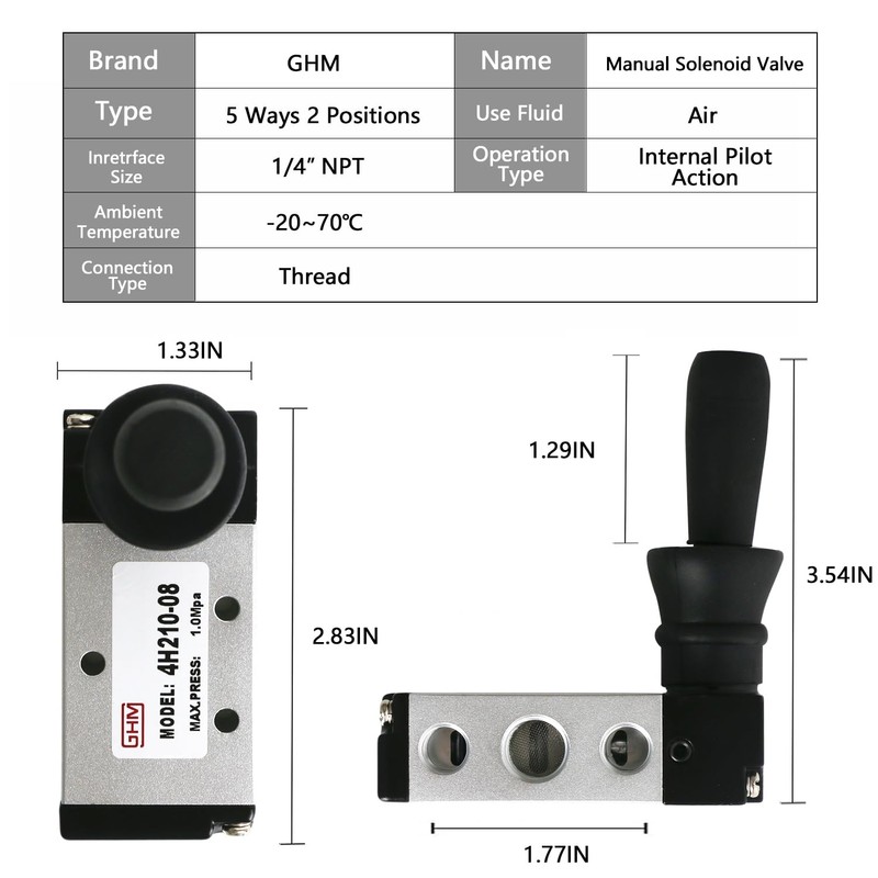 GHM PNEUMATIC 1/4"NPT 5 Way 2 Postion Lever Operated Valve