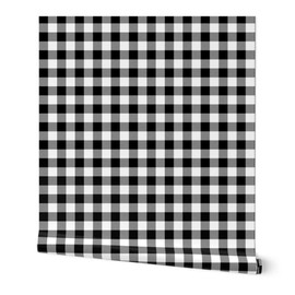 Spoonflower Commercial Grade Wallpaper Swatch - Black Buffalo Check Squares Plaid Traditional Wallpaper
