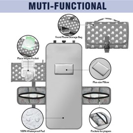 Polovillae Pink Portable Changing Pads- Waterproof Foldable Baby Changing Mat Grey Elephant Pattern Diaper Changer Travel Bag, Smart Design Baby Changing Mat, Portable Changing Pad for Baby - Baby Cha