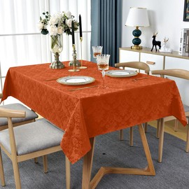 SASTYBALE Jacquard Tablecloth Rectangle 52 x 70 Inch, Waterproof Stain Resistant Damask Autumn Table Cloth, Soft Polyester Table Cover for Fall, Harvest, Thanksgiving, Holiday, Rusty/Orange