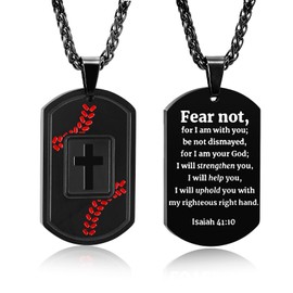 Fervia Baseball Bible Verse Cross Necklace for Men Boys Stainless Steel Black Tone Cross Pendant Religious Gift Baseball Sports Jewelry for Men with Stainless Steel Chain 22+2 inch(lsaiah 41:10)