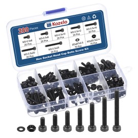 Kozelo 280pcs M3 Socket Head Cap Screws Bolts Nuts Assortment Kit - [M3x6/8/10/12/16/20/25mm] Alloy Steel Fully Threaded Black Oxide 12.9 Internal Hex Screw for 3D Printer Use